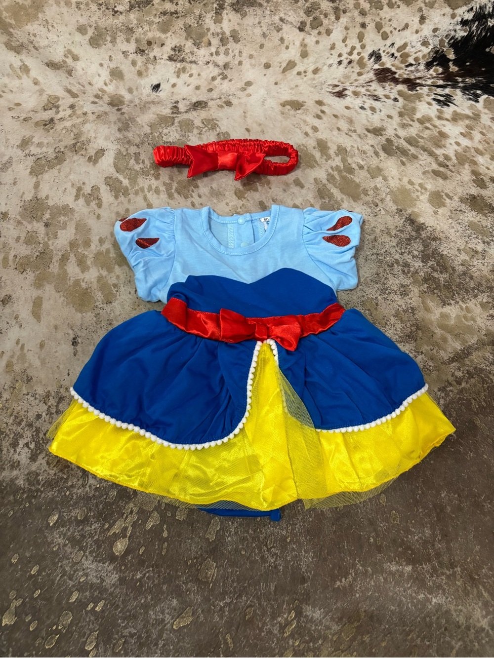 Kids Blue & Yellow Princess Dress Costume with Red Bow
